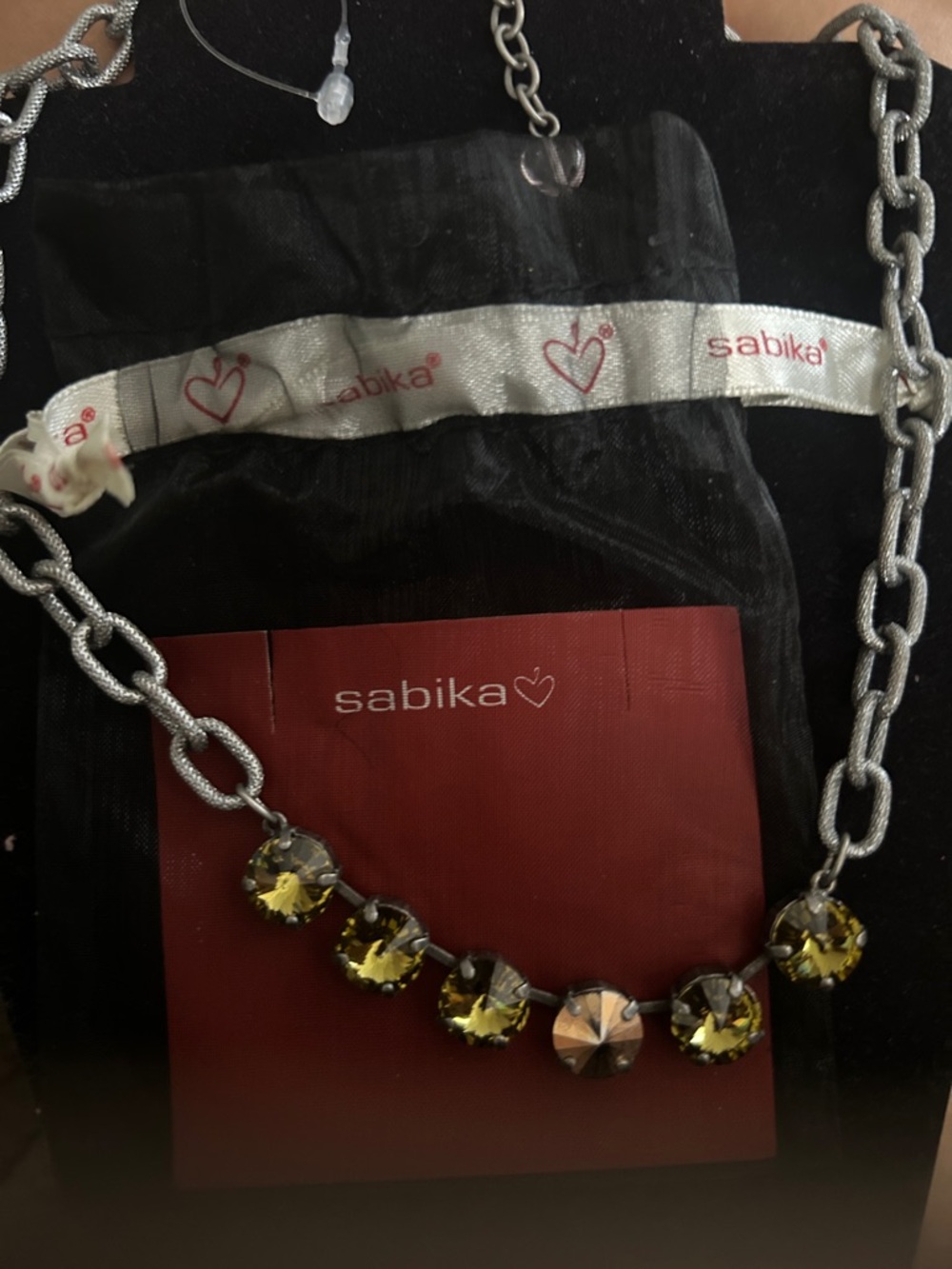 Sabika Silver Chain Necklace with Yellow-Green Crystals
